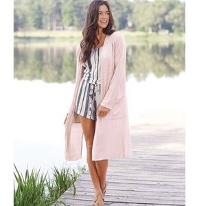 long pink sweater duster